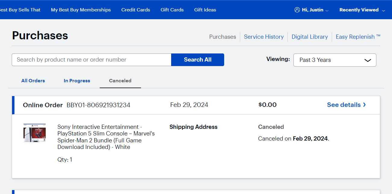 Best Buy Cancelled Orders